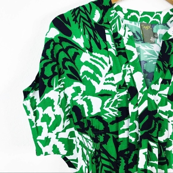 Taylor Green & Blue Floral Pleated Dolman Dress Size 2 - Picture 3 of 5